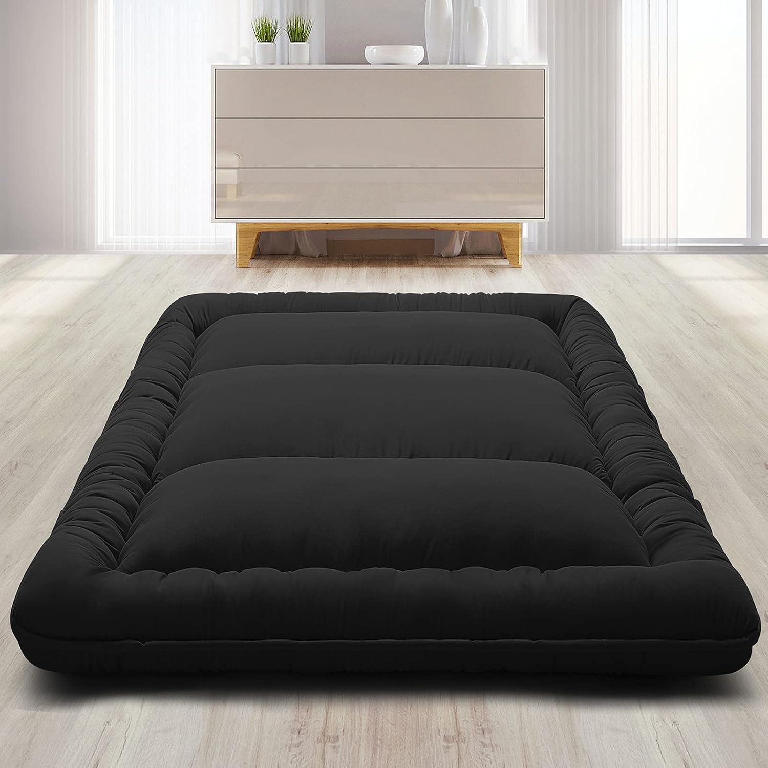 Black Japanese Futon Mattress with Cover S320473