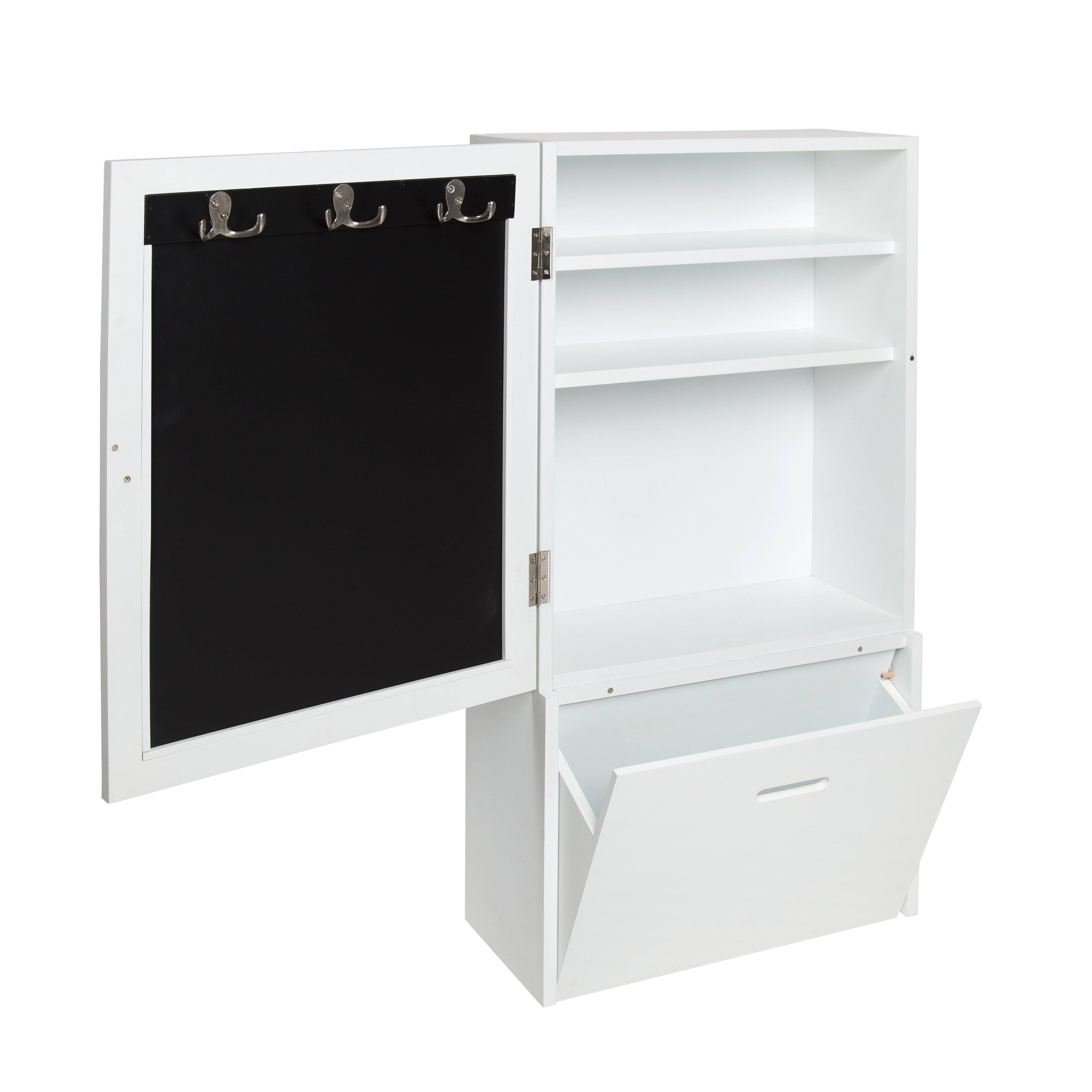 Black Wall Storage Cabinet with Magnetic Chalkboard Front and Pull-Out Drawer F8380