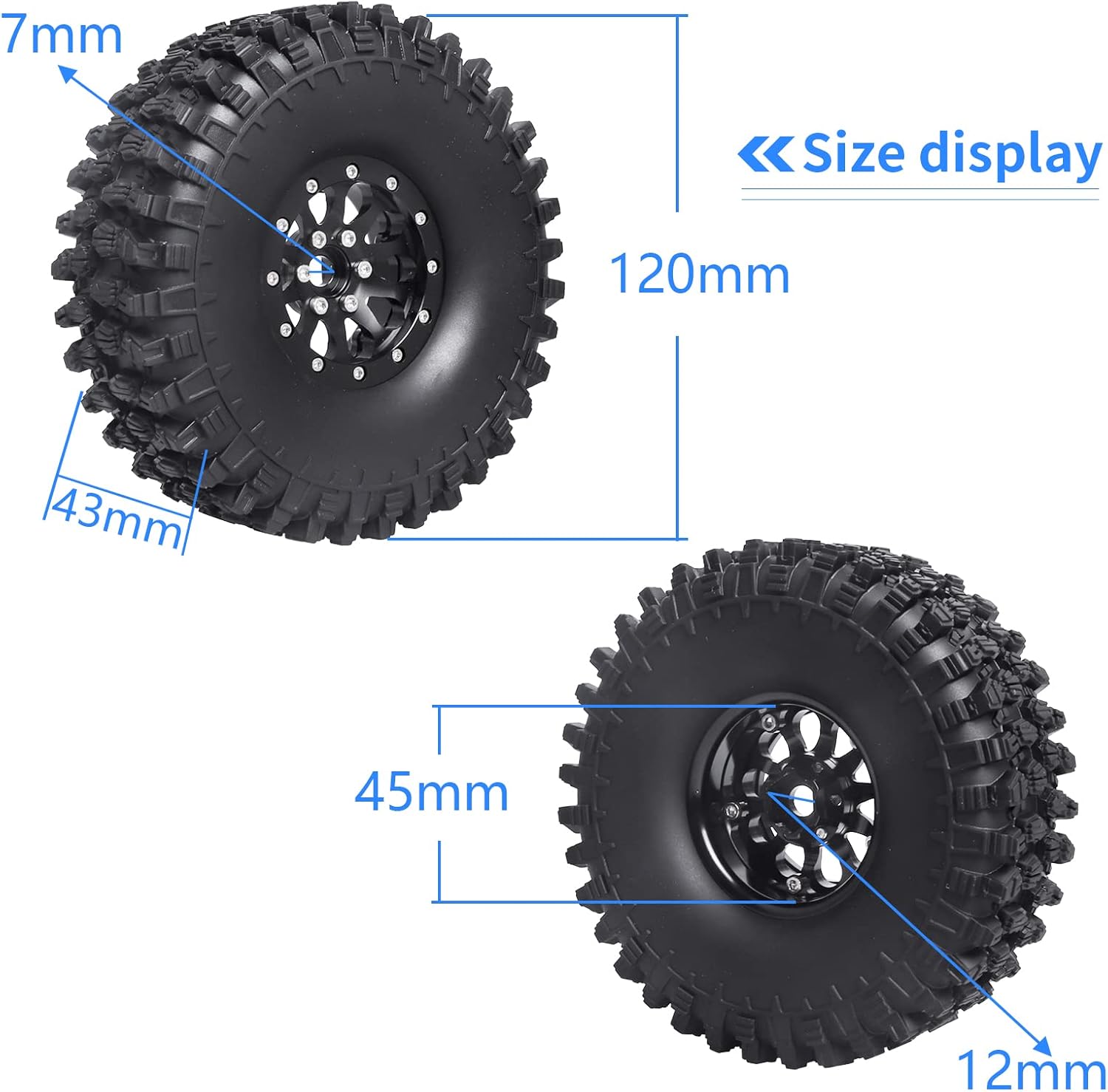 1.9 Beadlock Wheels and Tires for 1/10 RC Crawler, Soft Rubber with Foam Inserts, Set of 4 S581309