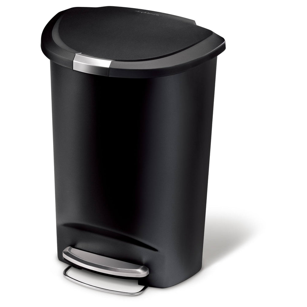 Black Plastic Semi-Round Step Trash Can P63694