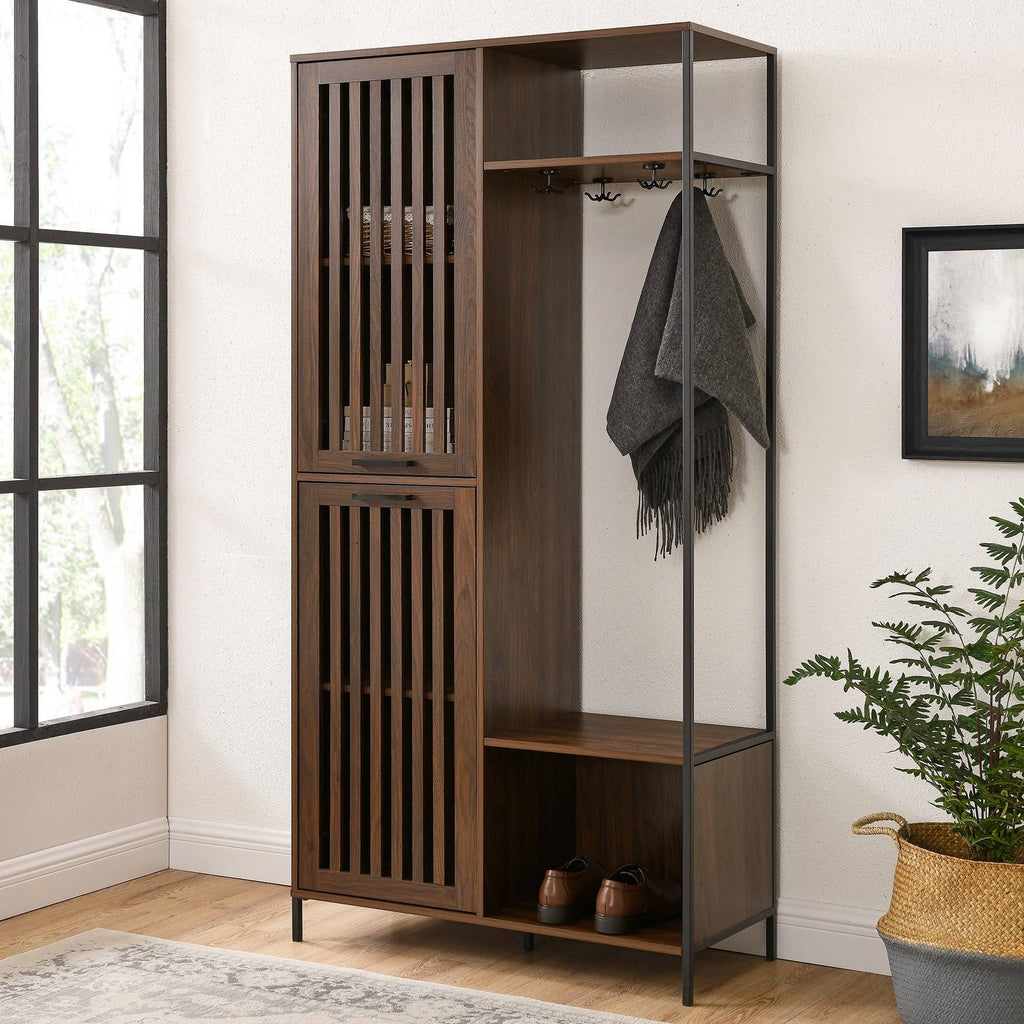 72-Inch Slat Door Hall Tree, Dark Walnut G346