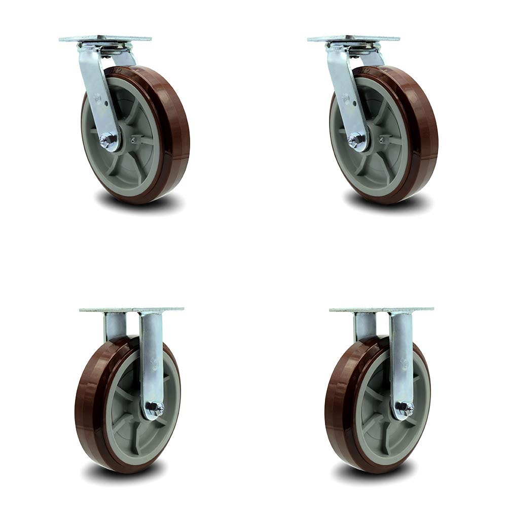 Heavy Duty Swivel Caster, Non-Marking Polyurethane Wheel, 8 Size Pack of 2 E912897