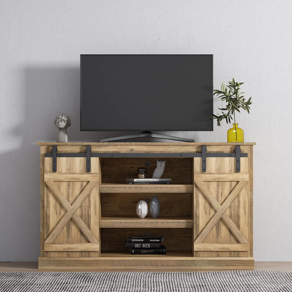 White Reclaimed Barnwood TV Stand with Storage Cabinet E761131