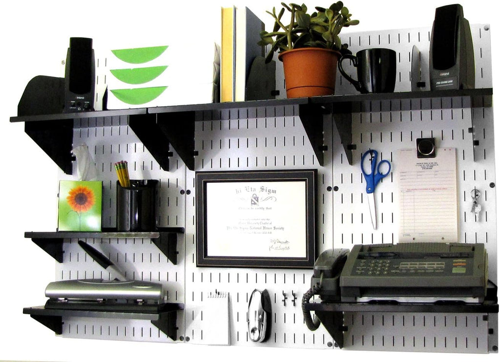 Black Wall Mounted Office Storage Organizer Kit with Metallic Wall Panels N3361