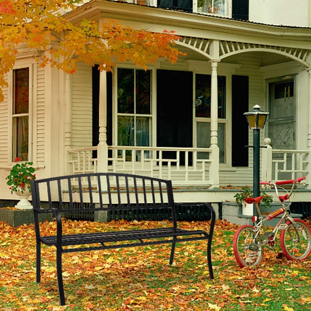 Black Powder Coated Cast Iron Steel Patio Bench D400603