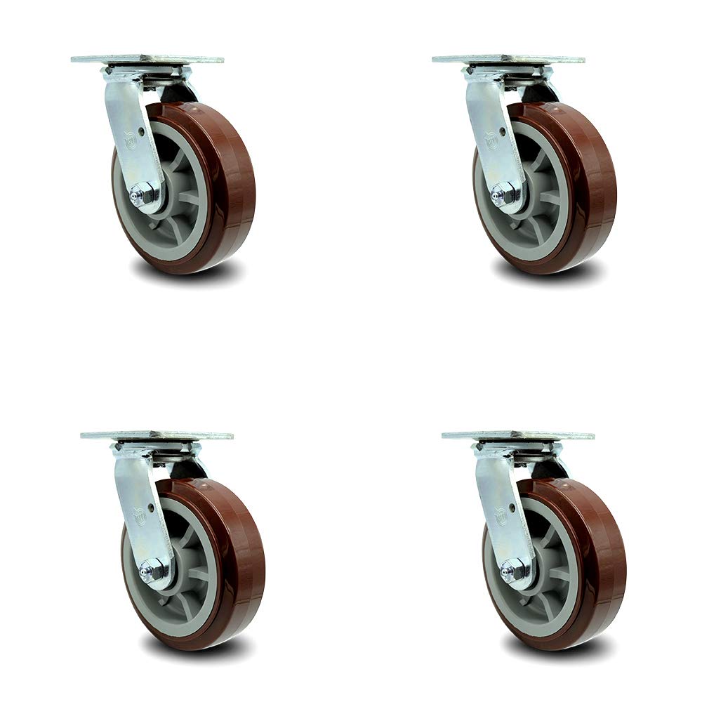Heavy Duty Swivel Caster, Non-Marking Polyurethane Wheel, 8 Size Pack of 2 E912897