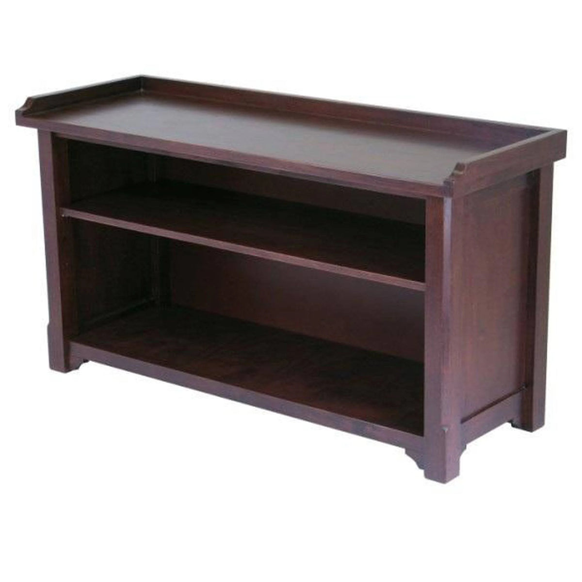 Antique Walnut Wood Bench With Storage Shelf B714851