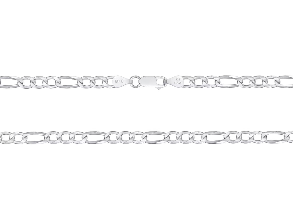 Solid 925 Sterling Silver 5.5mm Flat 22” Figaro Link Chain Necklace P16076