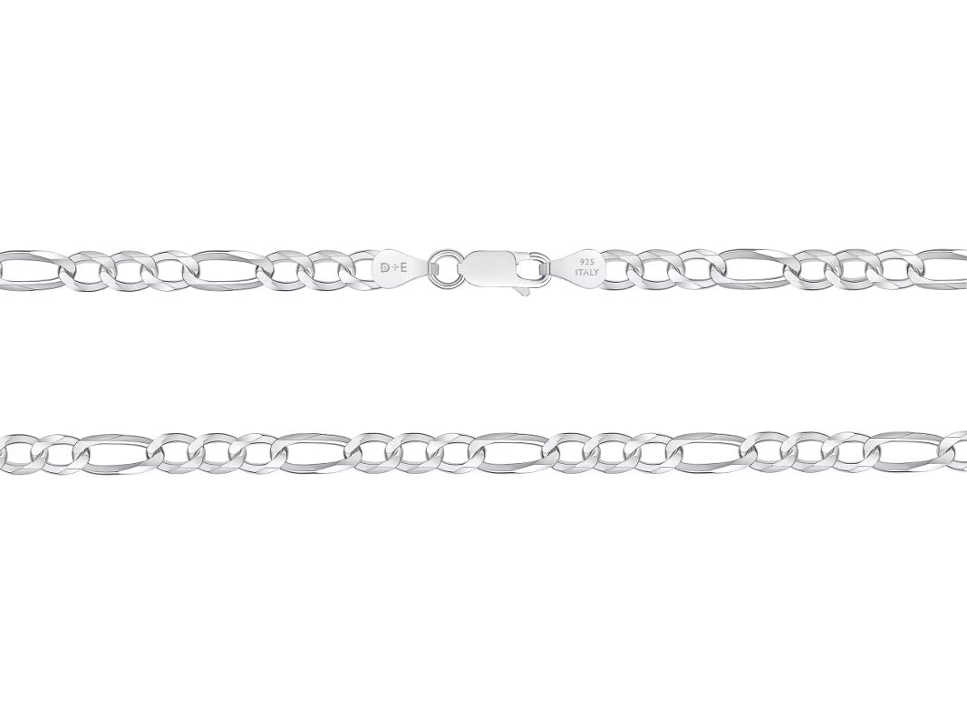 Solid 925 Sterling Silver 5.5mm Flat 22” Figaro Link Chain Necklace P16076