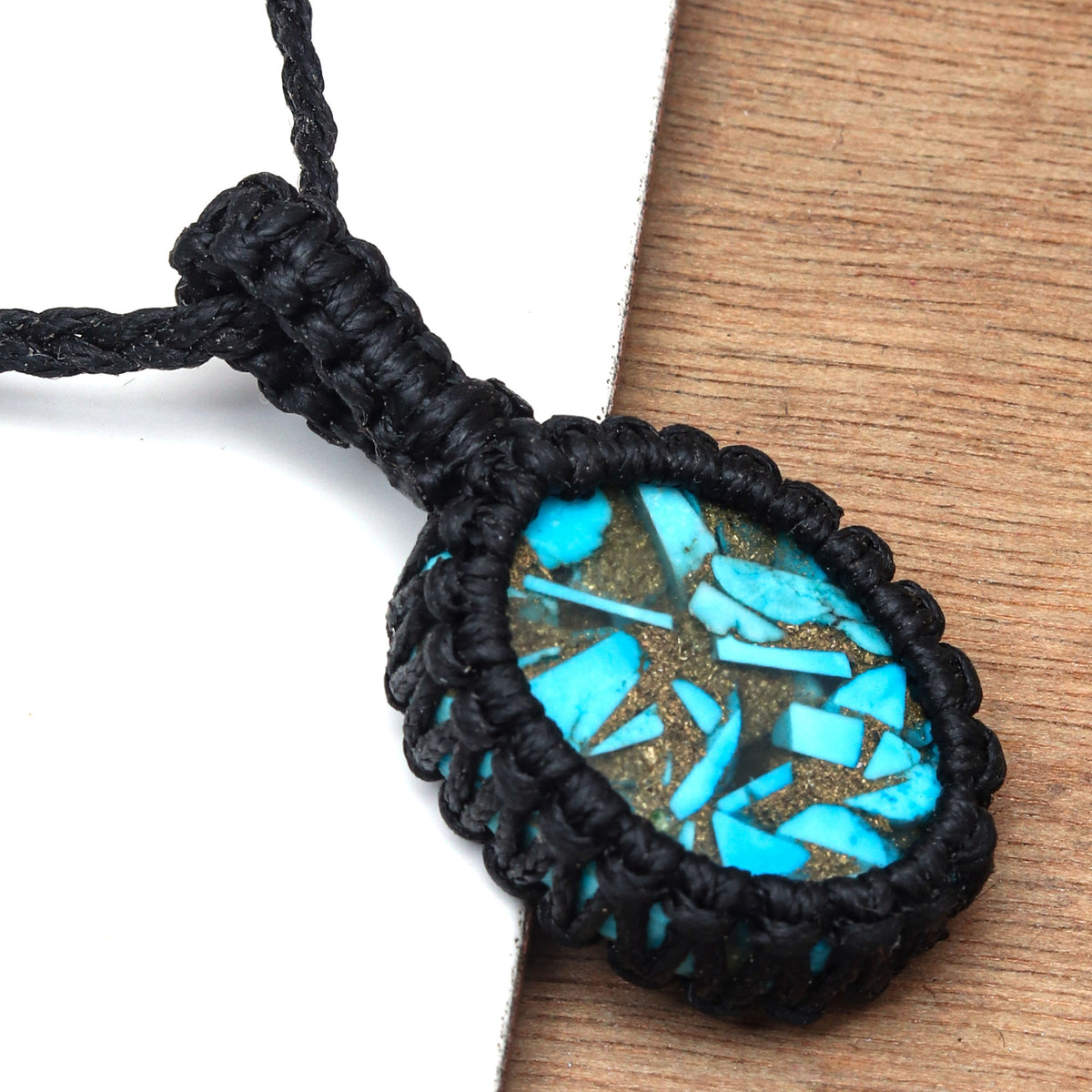 Blue Turquoise Macrame Handmade Jewelry Necklace U202306