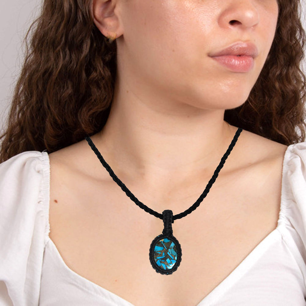 Blue Turquoise Macrame Handmade Jewelry Necklace U202306