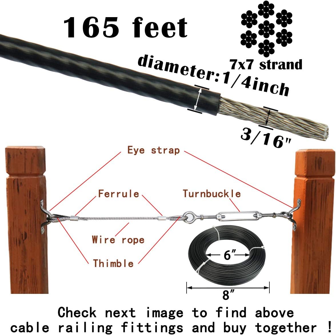 Black Vinyl Coated Stainless Steel 3/16inch Cable for Decking Railing V6592