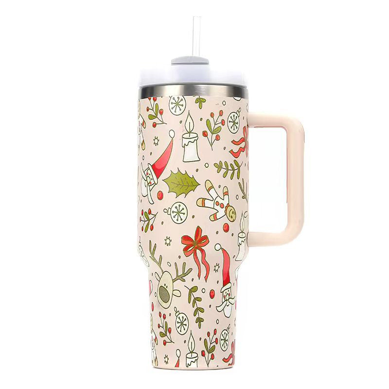 40oz Stainless Steel Water Cup with Handle and Straw Lid Y44894