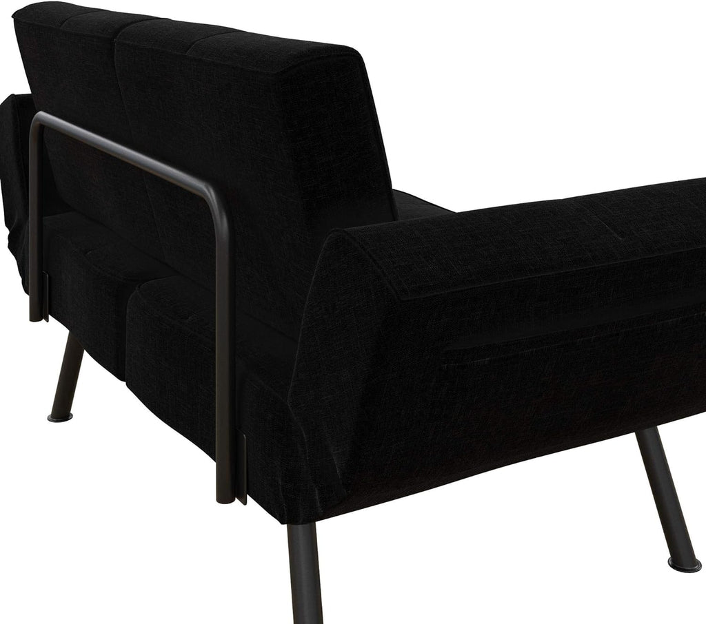 Black Linen Upholstered Tufted Loveseat Futon W60398