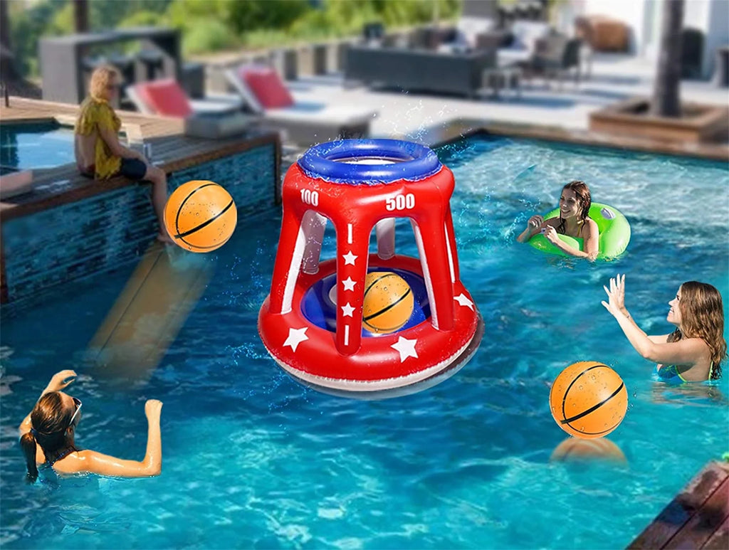 Giant Inflatable Pool Basketball Hoop with 3 Balls 6 Score Hole X461