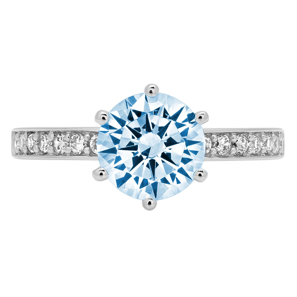 1.71ct Round Cut Blue Simulated Diamond 18k White Gold Ring Size 3.75 D2071