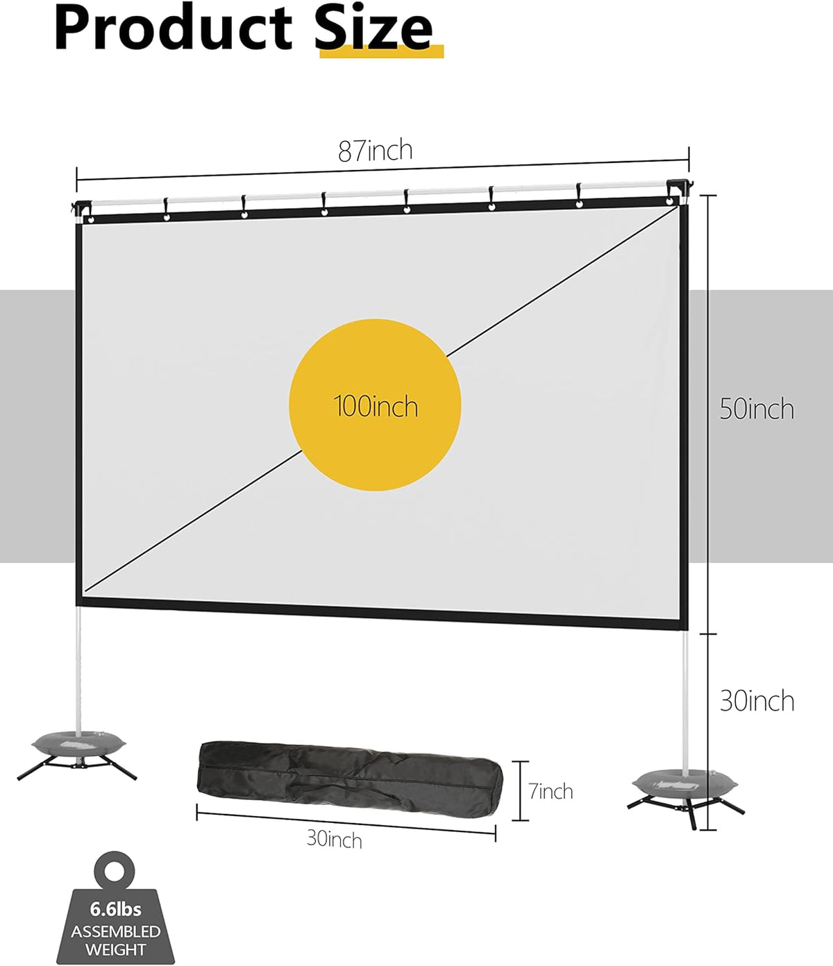 120 Inch 16:9 Portable Projector Screen with Stand and Carry Bag M642