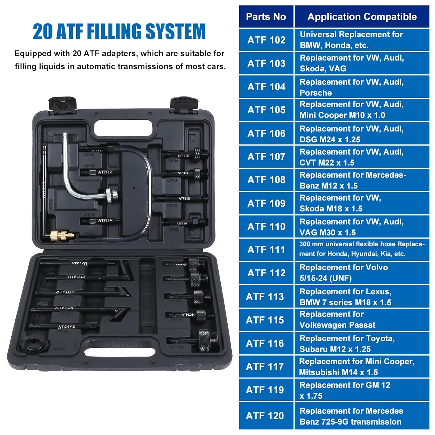 20pc ATF Transmission Oil Filling Adaptor Set with Connector B412930