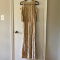 Beige 3/4 Sleeve Cold Shoulder Sequin Evening Gown F1910