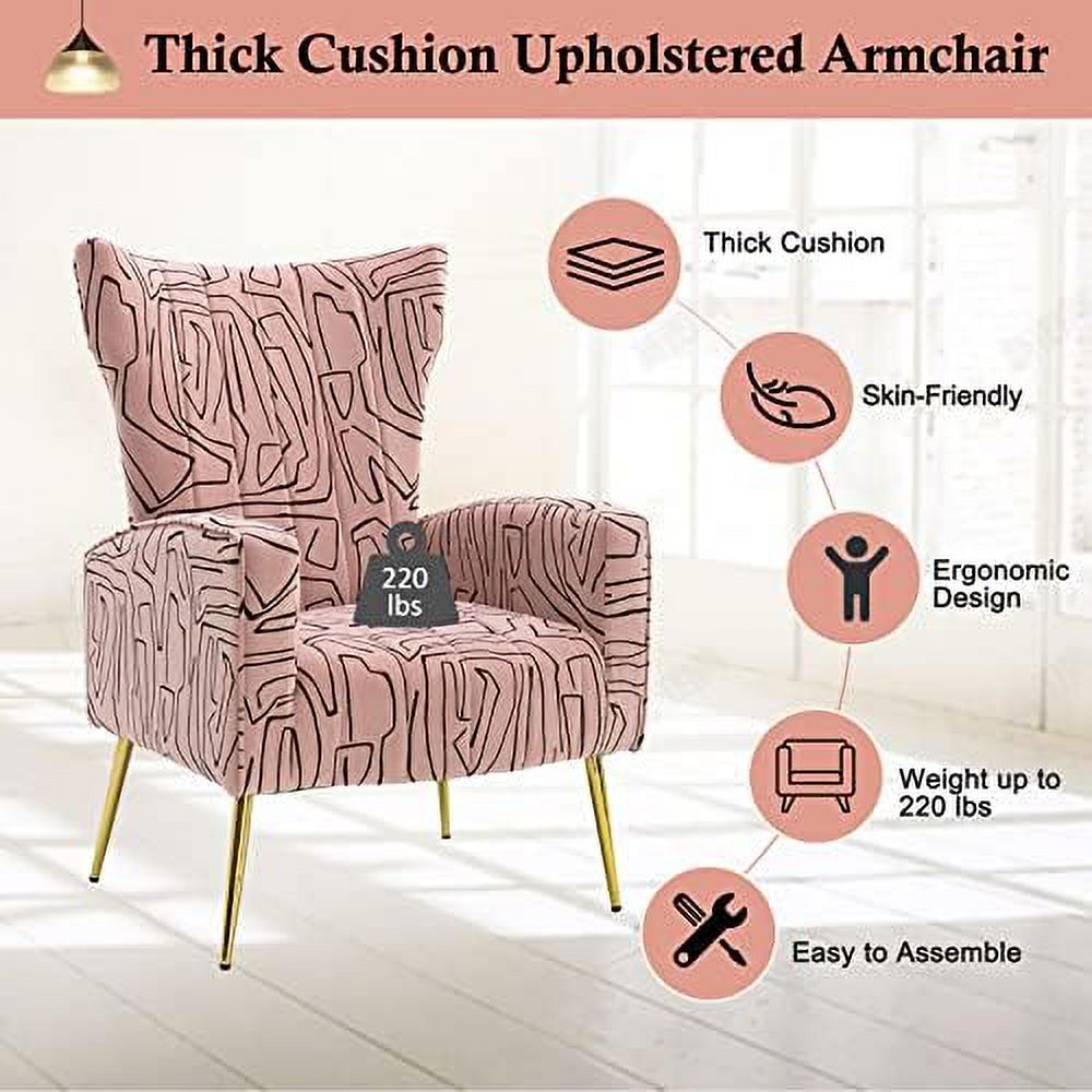 Navy Velvet Wingback Accent Chair with Metal Gold Legs Q248
