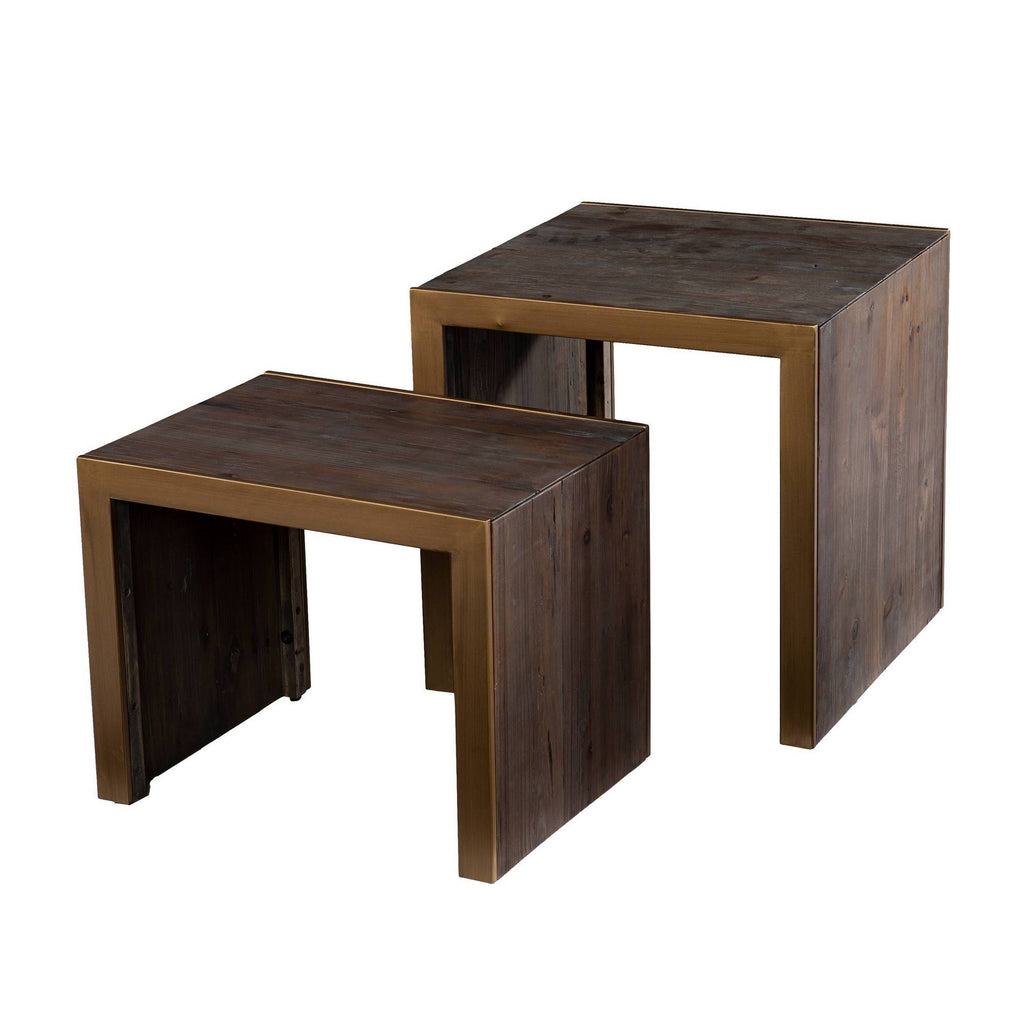 Set of 2 Reclaimed Wood Nested Accent Tables X104644