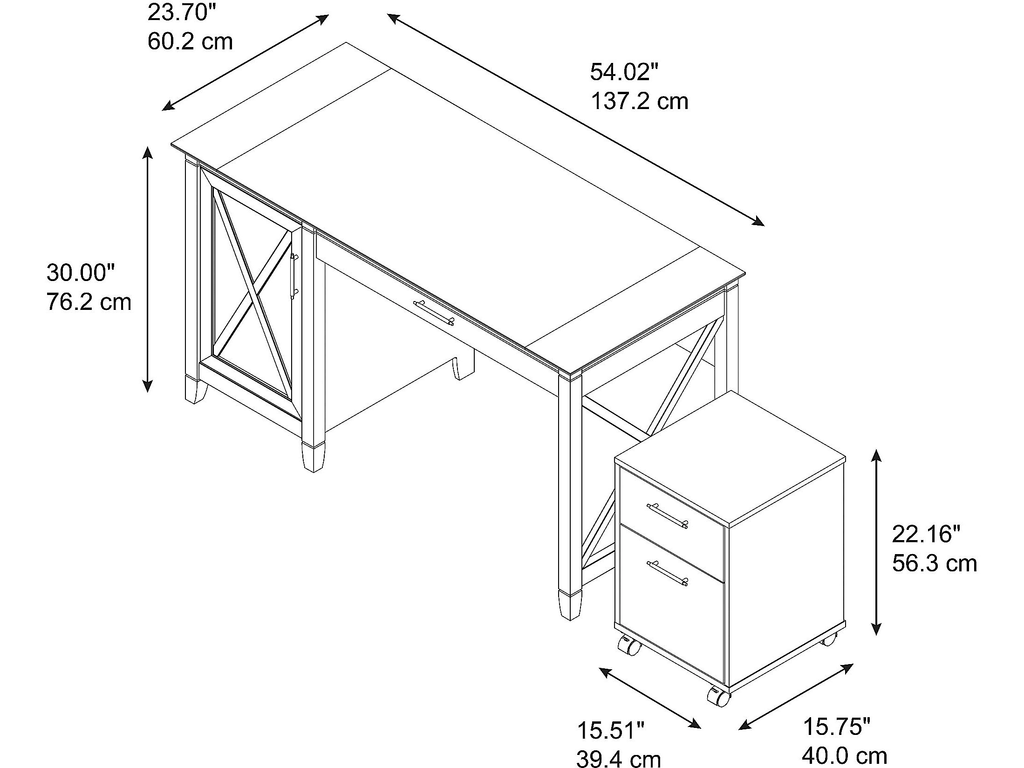 54W Computer Desk with Storage and 2 Drawer Mobile File Cabinet W90606