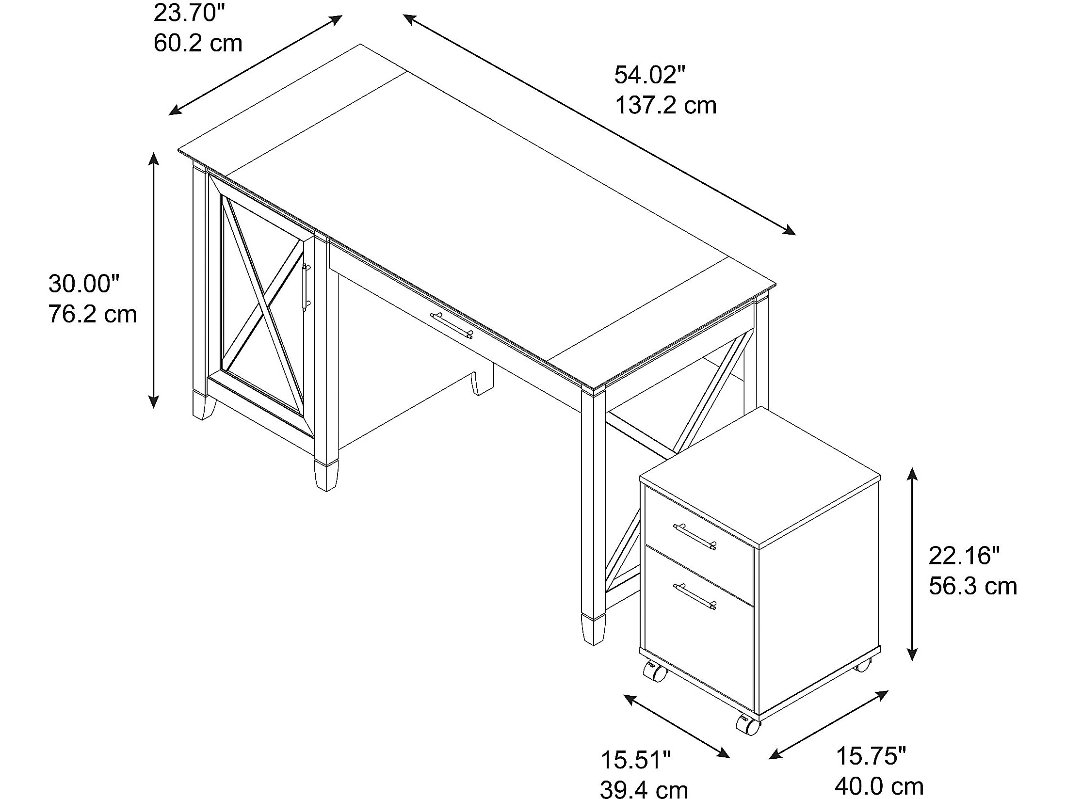 54W Computer Desk with Storage and 2 Drawer Mobile File Cabinet W90606