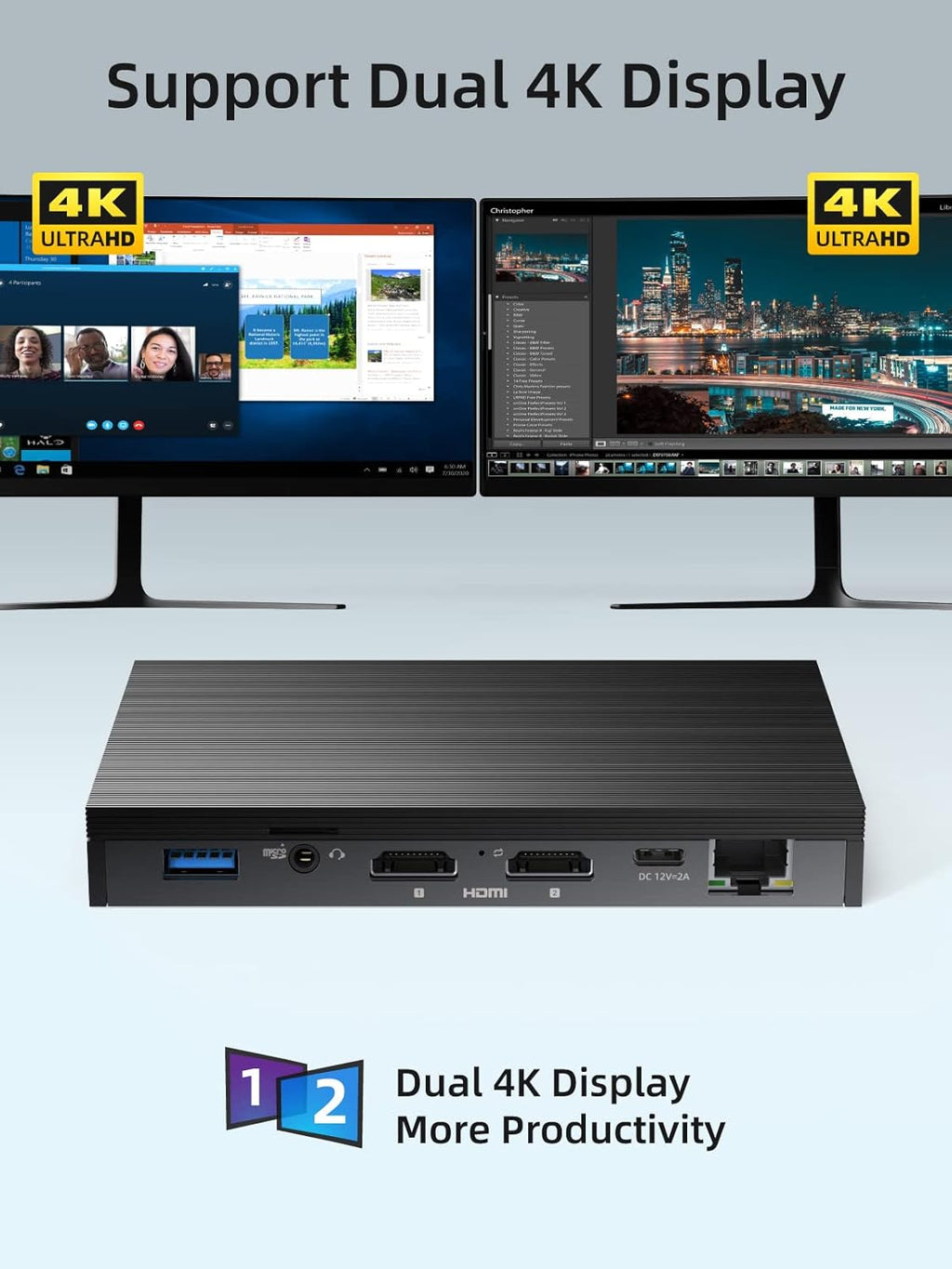 Fanless Mini PC 8G 256GB 4K Dual HDMI Gigabit Ethernet D457381