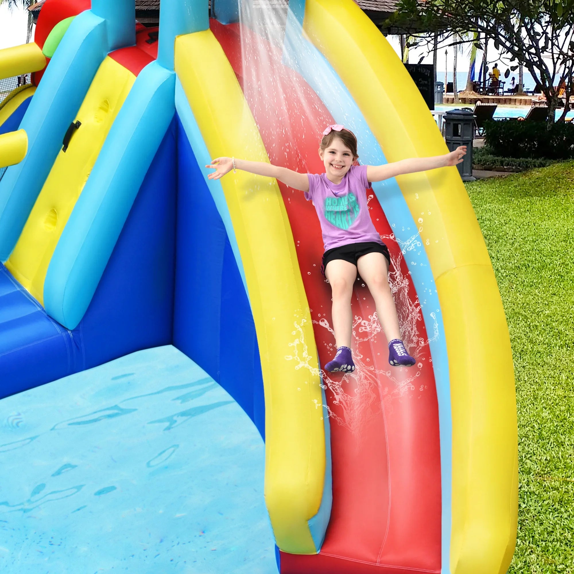 Inflatable Water Slide Park with Climbing Wall and Splash Pool C103