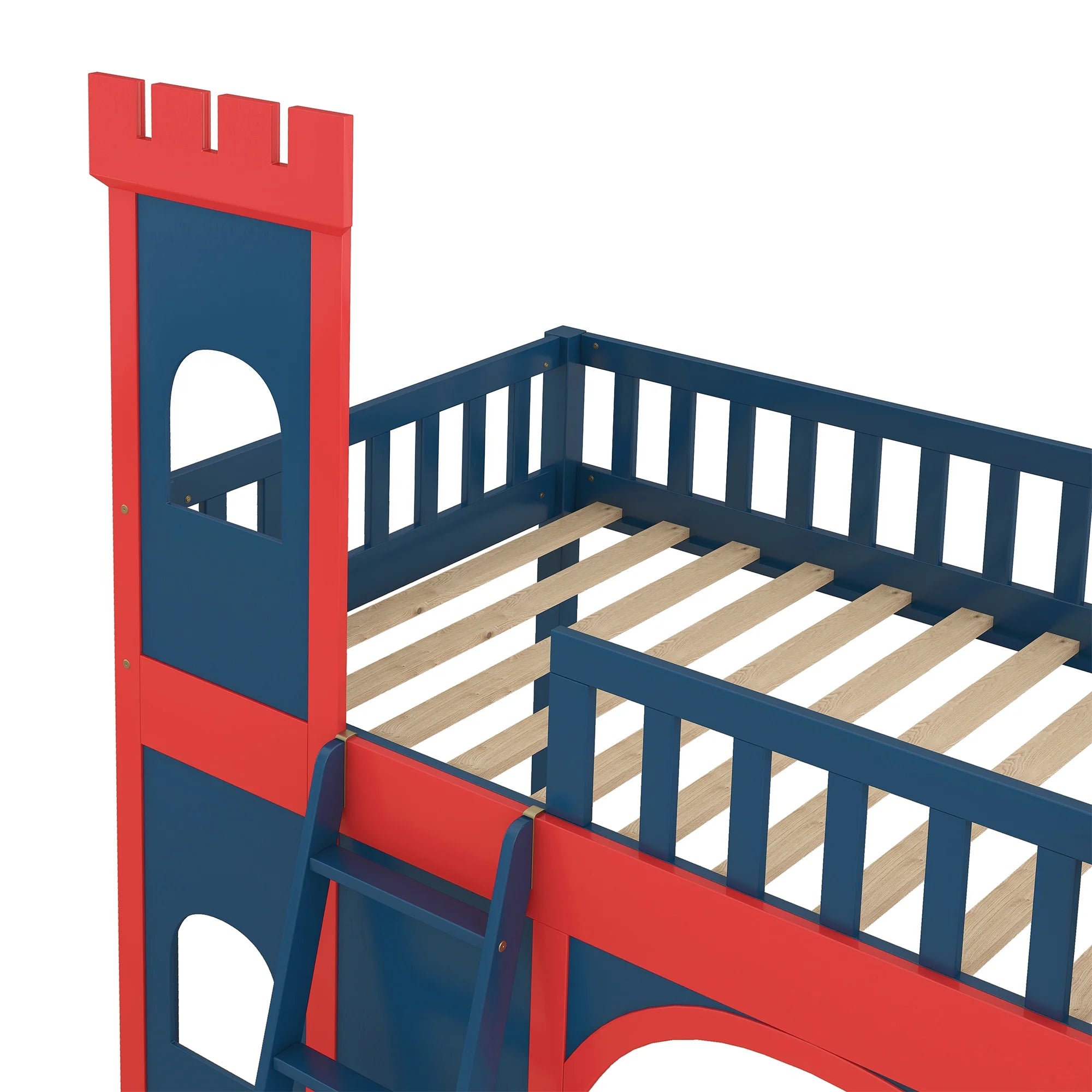 Red and Blue Twin Size Loft Bed with Ladder E9605