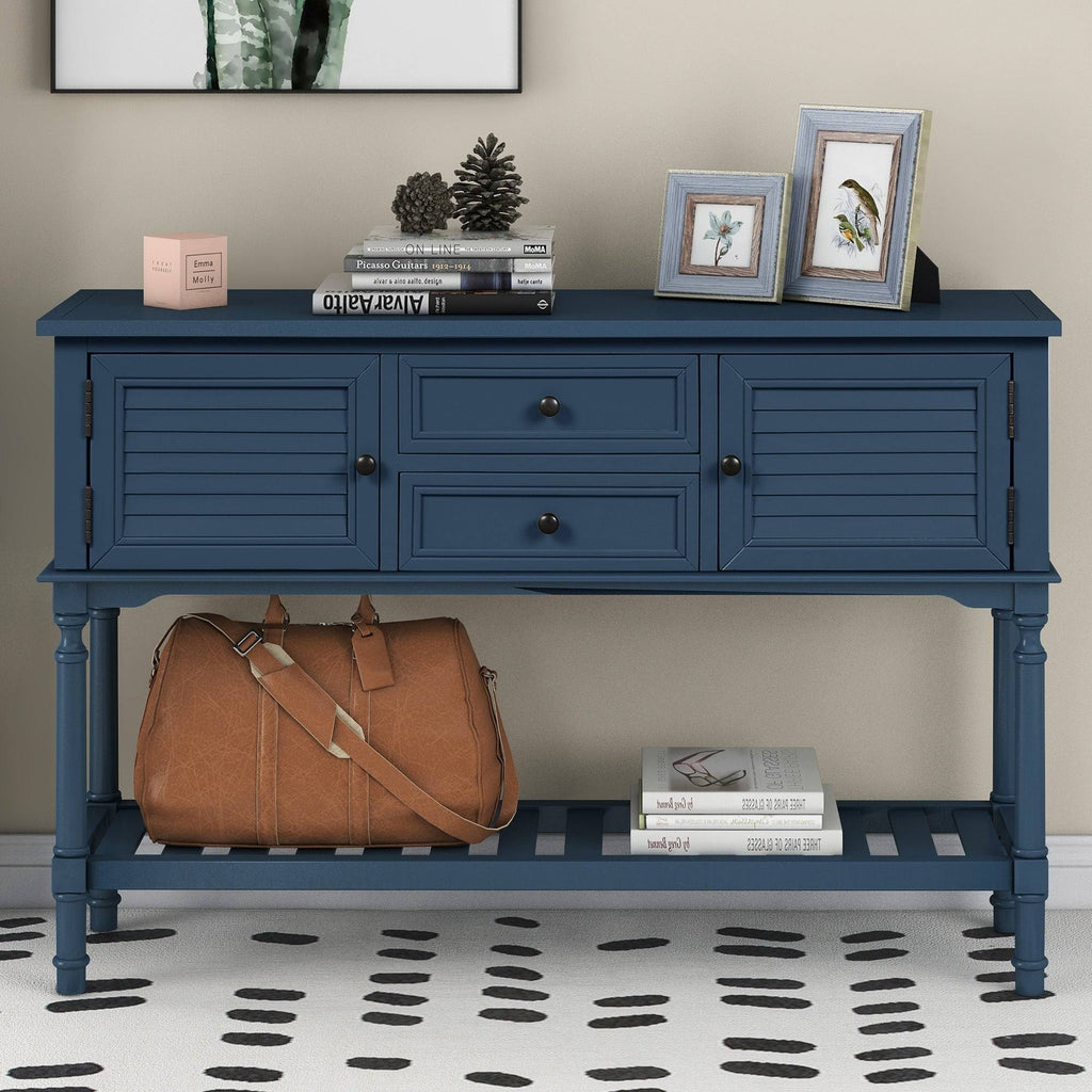 Black Navy Blue Console Table with 2 Drawer Cabinet Shelf B69863