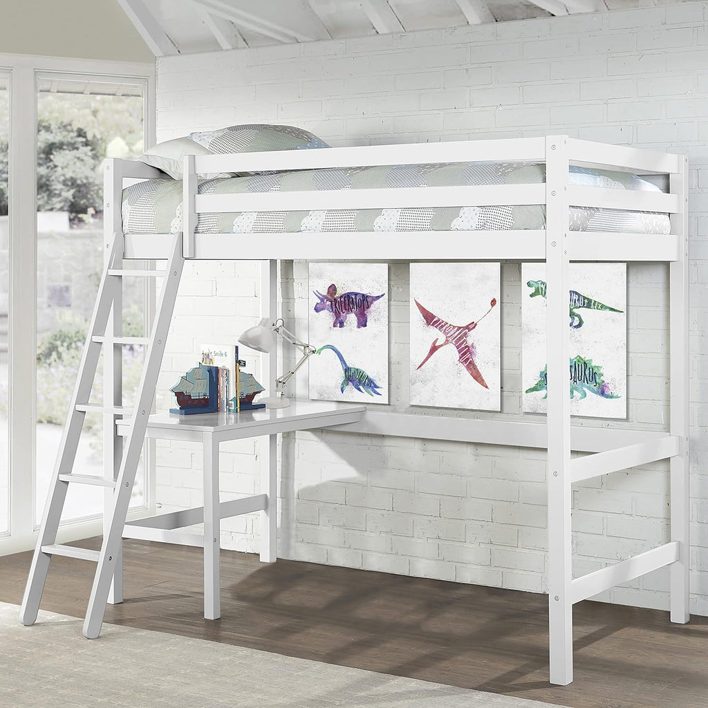 White Twin Loft Bed V5070
