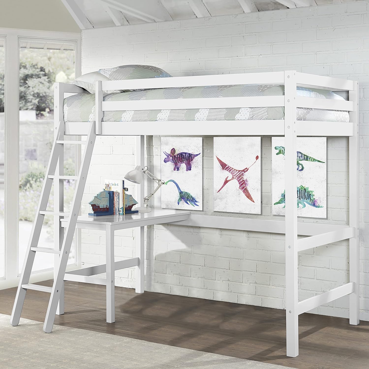 White Twin Loft Bed V5070