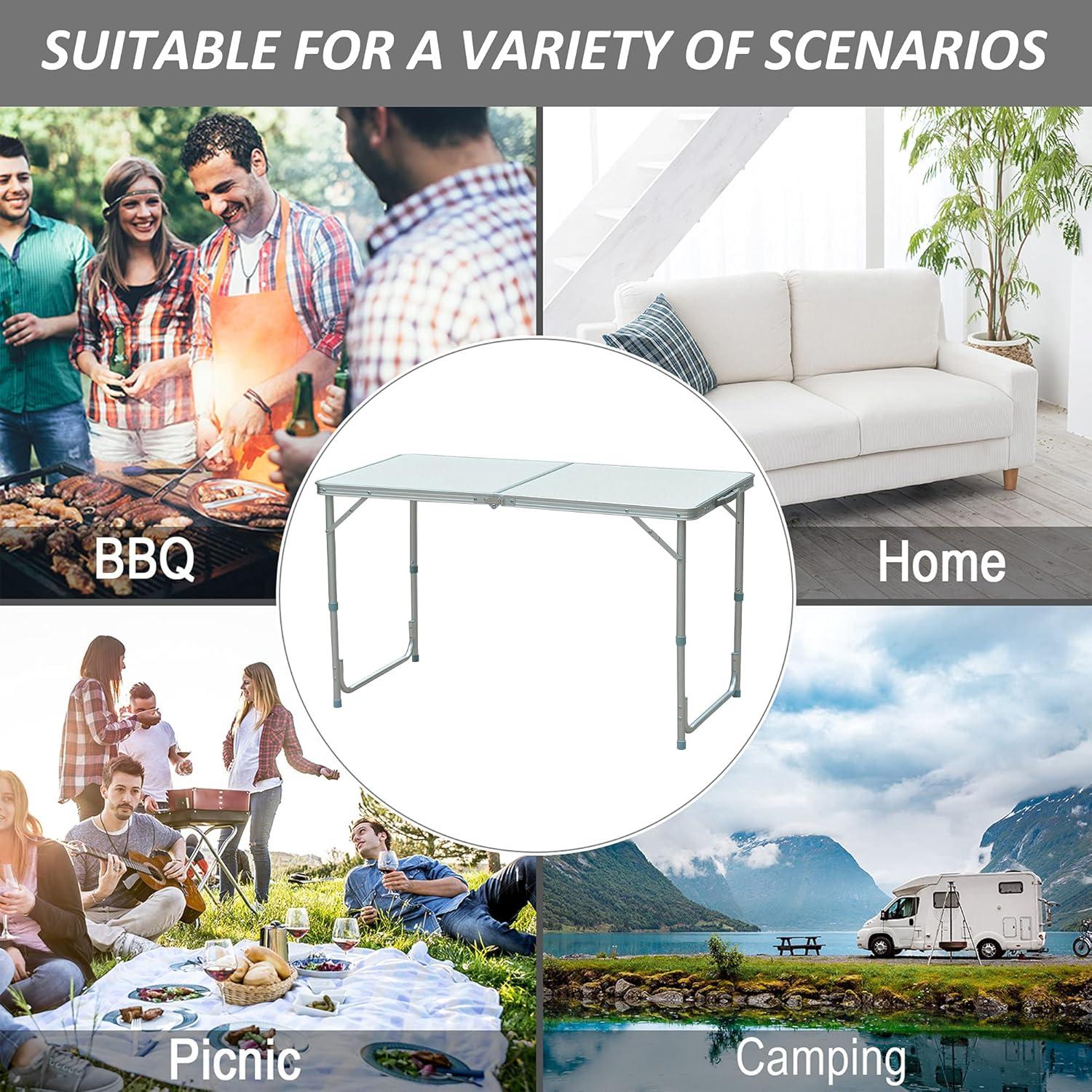47 Aluminum Lightweight Portable Camping Table with Carry Handle F41734
