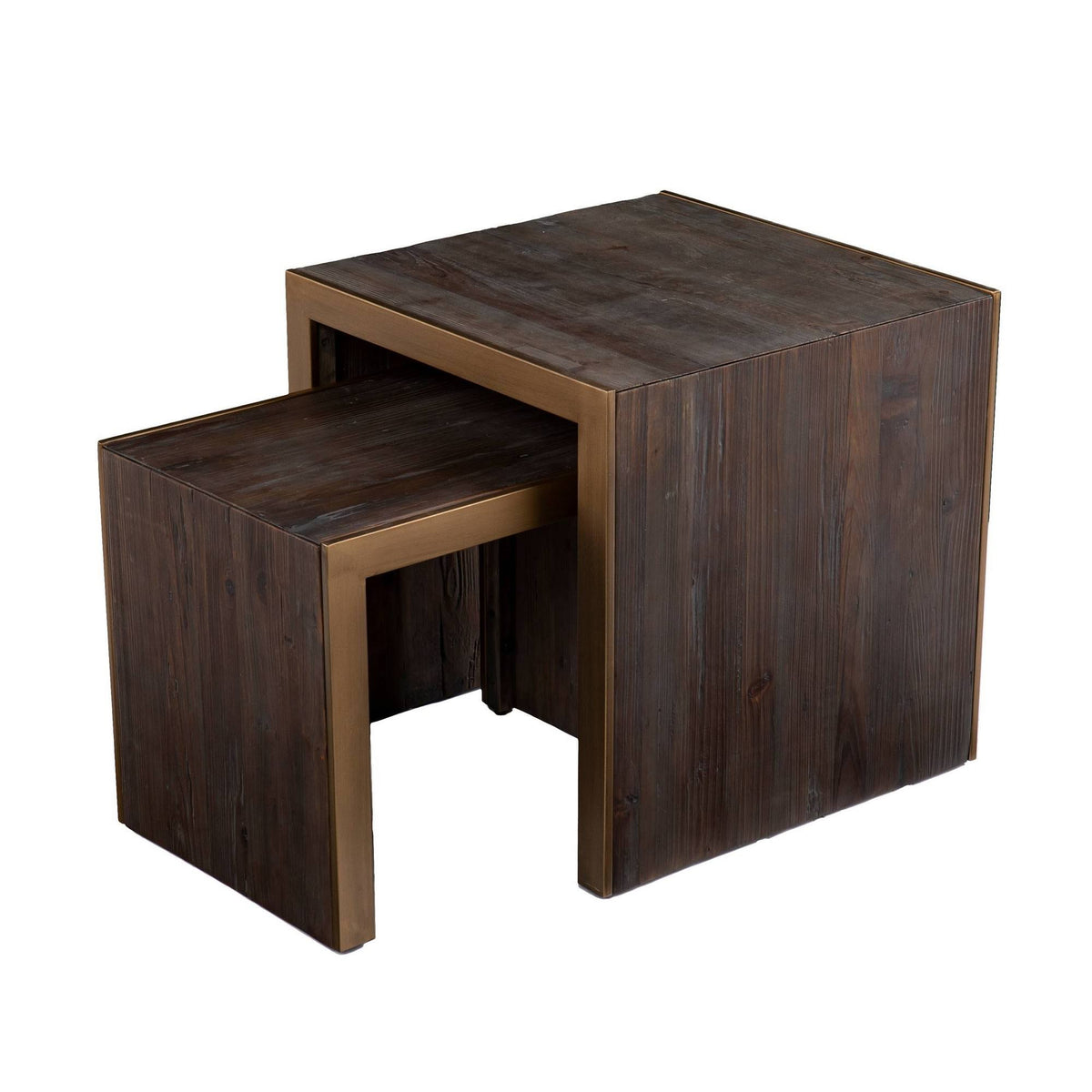 Set of 2 Reclaimed Wood Nested Accent Tables X104644