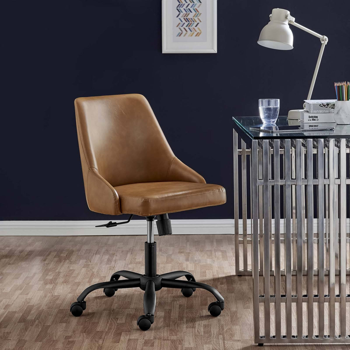 Black White Swivel Vegan Leather Office Chair O23227