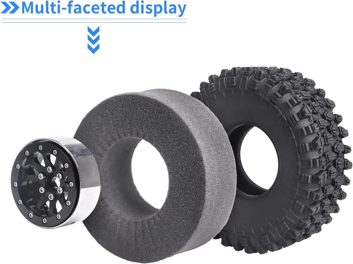 1.9 Beadlock Wheels and Tires for 1/10 RC Crawler, Soft Rubber with Foam Inserts, Set of 4 S581309