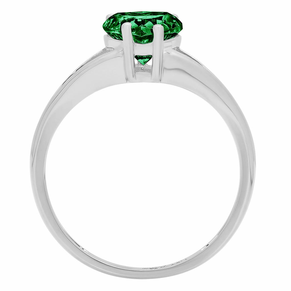 1.0ct Heart Cut Green Simulated Emerald Real 18k White Gold Solitaire Ring U8751