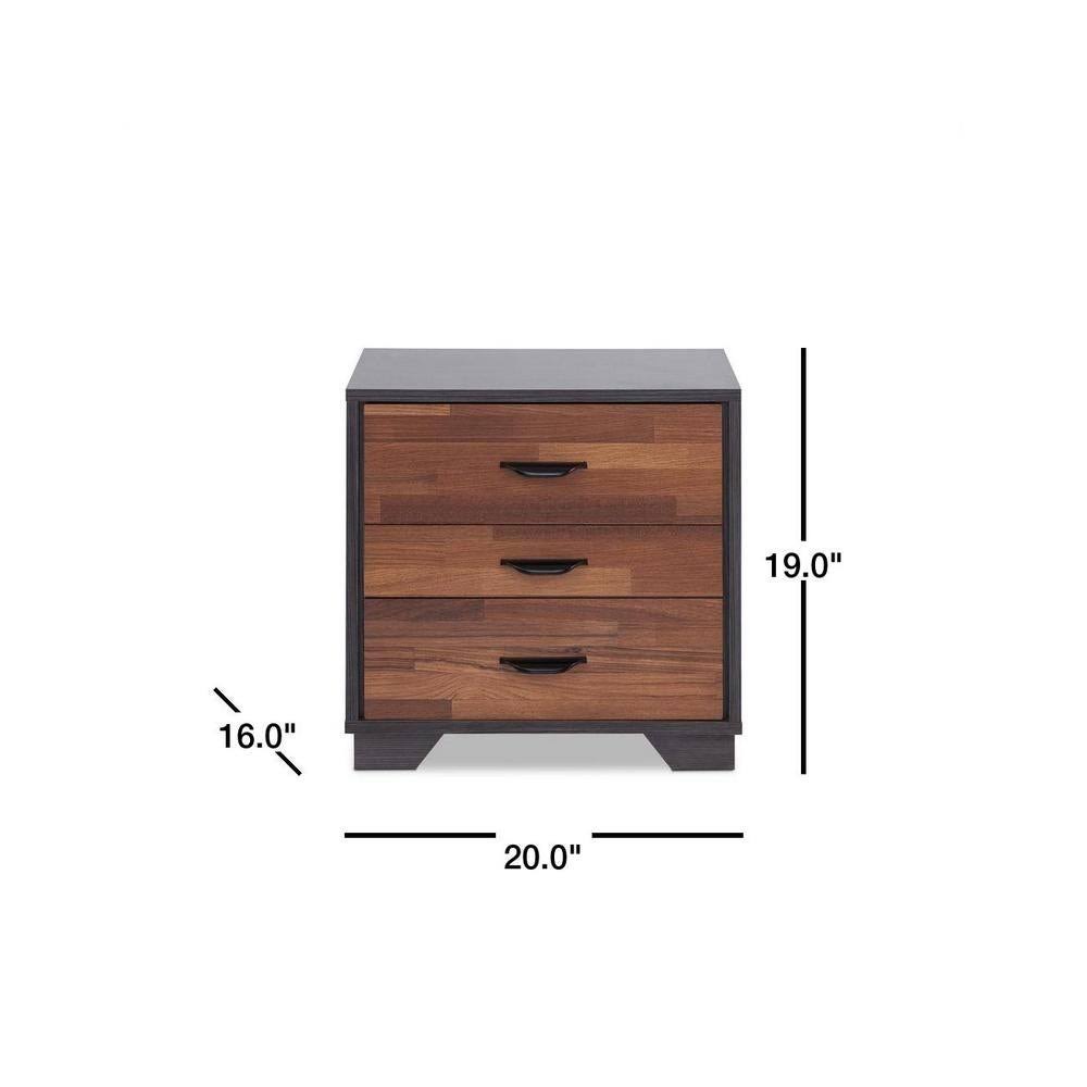 Walnut Espresso 3-Drawer Night Table V2680