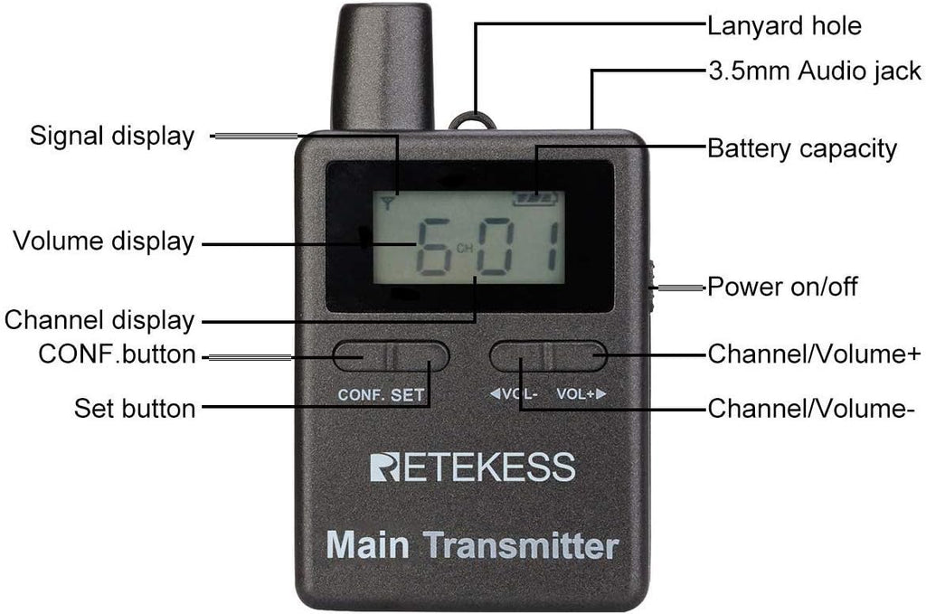 Case of 2 Main Vice Transmitters and 5 Receivers, Tour Guide System Wireless, 328ft, 2 Way Tour Headsets Microphone S12821