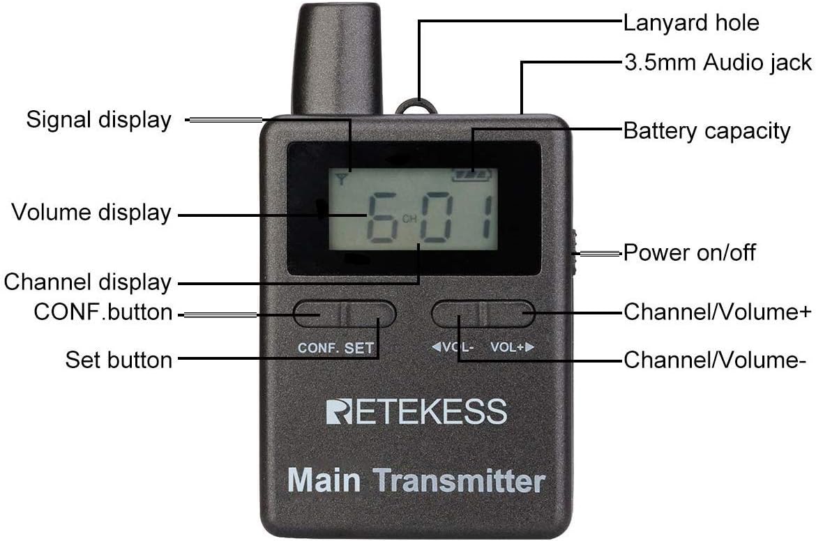 Case of 2 Main Vice Transmitters and 5 Receivers, Tour Guide System Wireless, 328ft, 2 Way Tour Headsets Microphone S12821