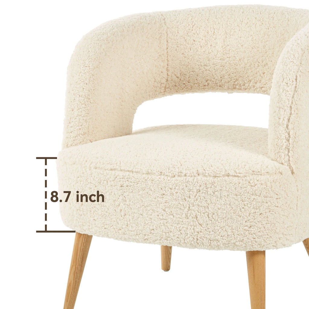 Beige Teddy Fleece Accent Chair with Ottoman and Wooden Legs J102