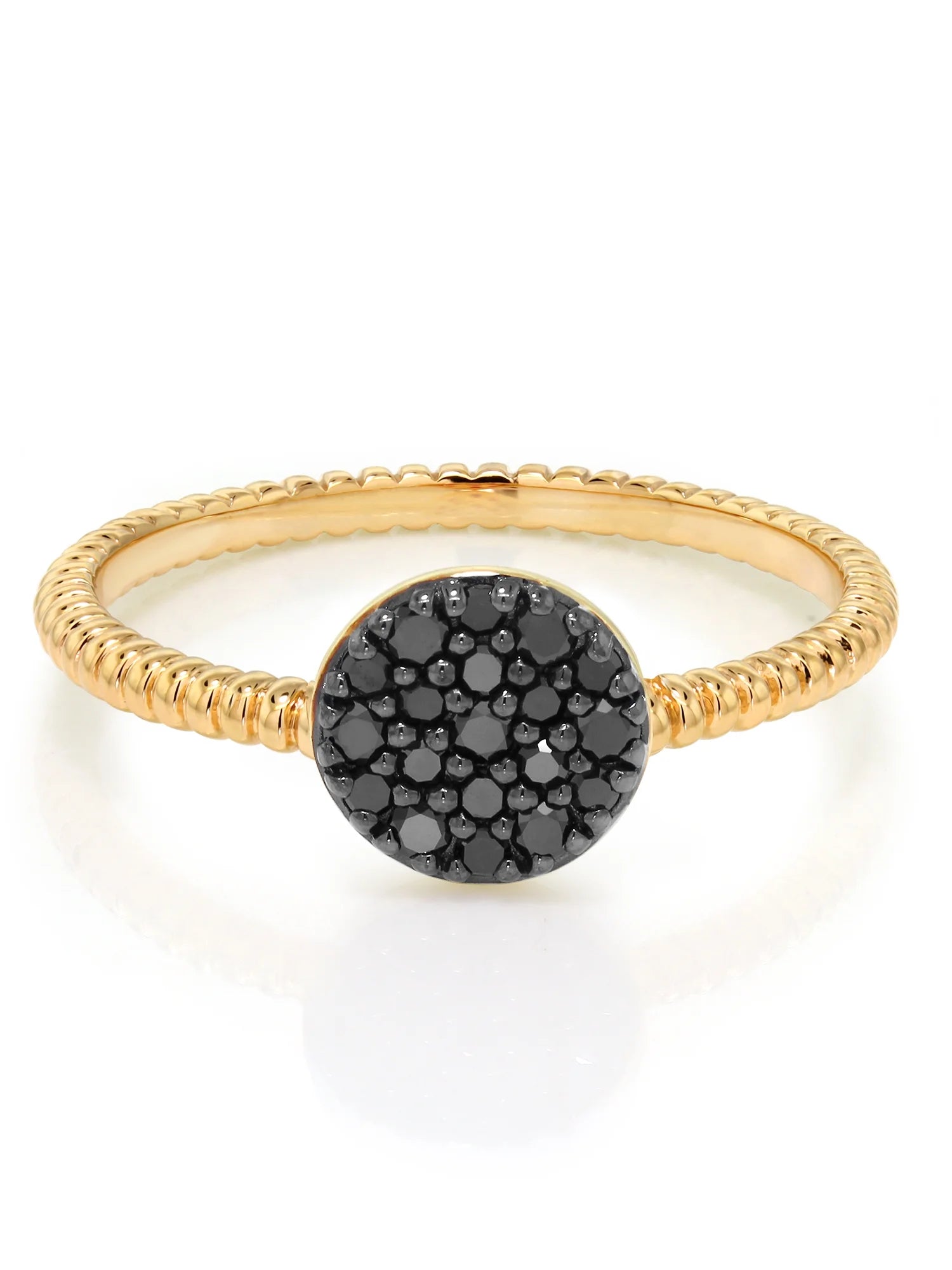 14K Solid Yellow Gold Black Diamond Ring P3317