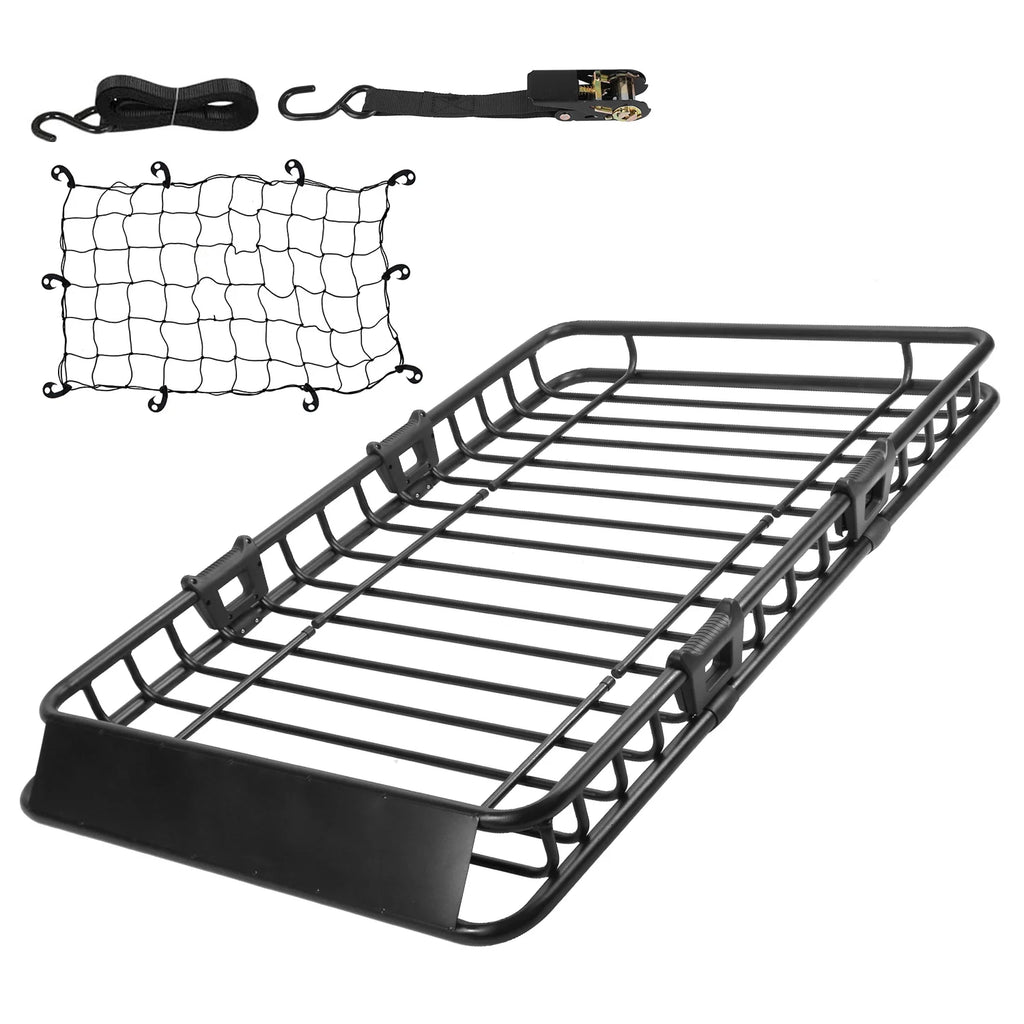 64" Roof Rack Cargo Carrier Car Top Luggage Basket Black with Net and Hook P876645