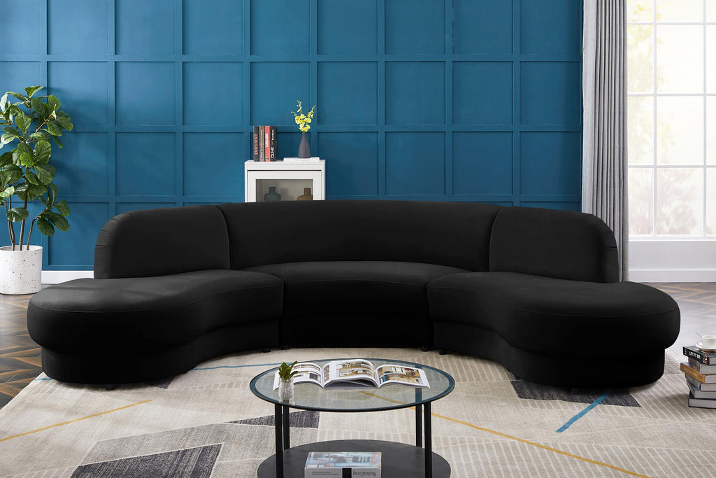 Black Velvet Sectional Sofa V504392