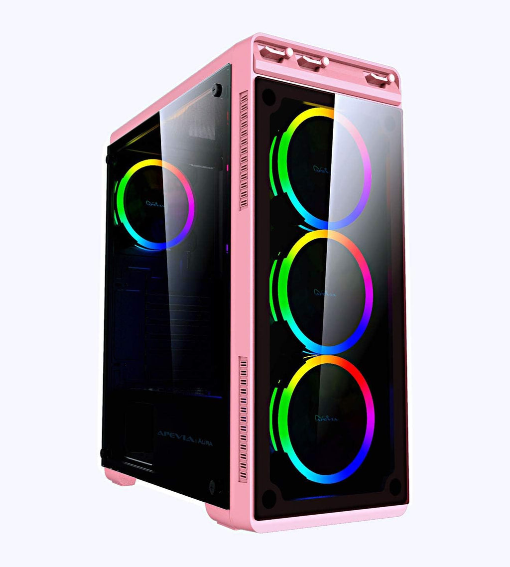 Black Mid Tower Gaming Case with 2 Tempered Glass Panels, 4 RGB Fans, Pack of 2 L49221