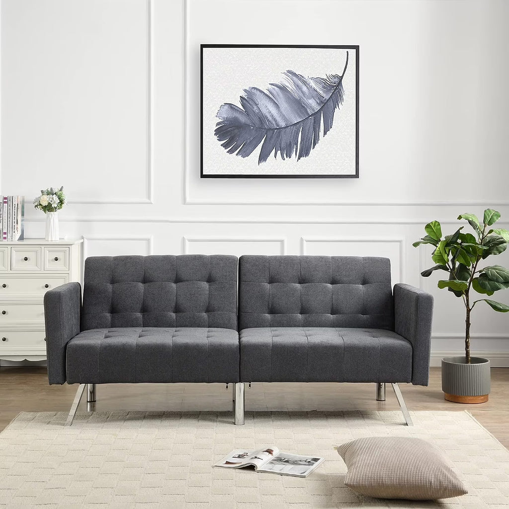 75" Convertible Folding Futon Sofa Bed with Armrest and Chrome Legs L828