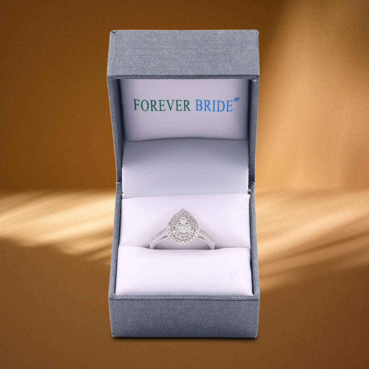 Pear Halo Diamond 10 Kt White Gold Engagement Ring N705