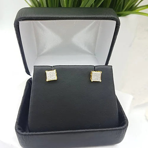 18K Yellow Gold Plated Sterling Silver Mens Diamond Stud Earrings K835