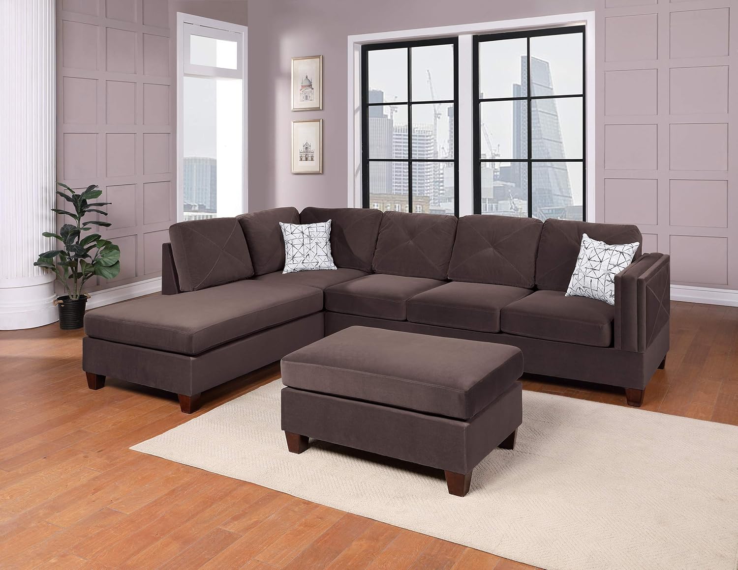 Dark Coffee Velvet Rectangle Cocktail Ottoman M740647